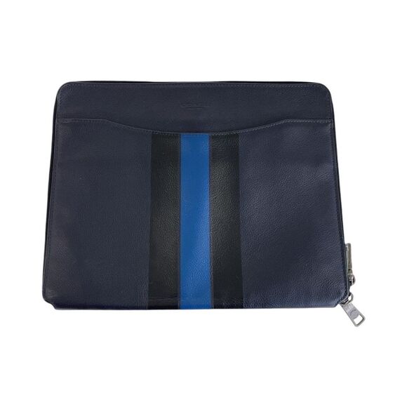 Coach Leather Clutch Bag Navy Silver Hardware - Picture 1 of 6